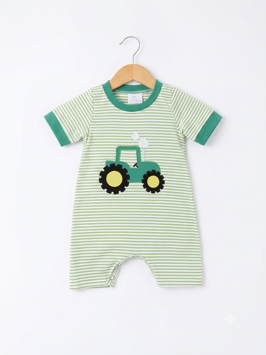 Striped Green Tractor Romper