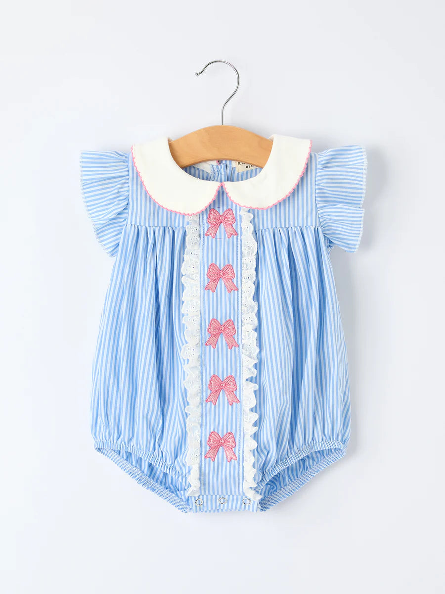 Bow Striped Romper (Blue)