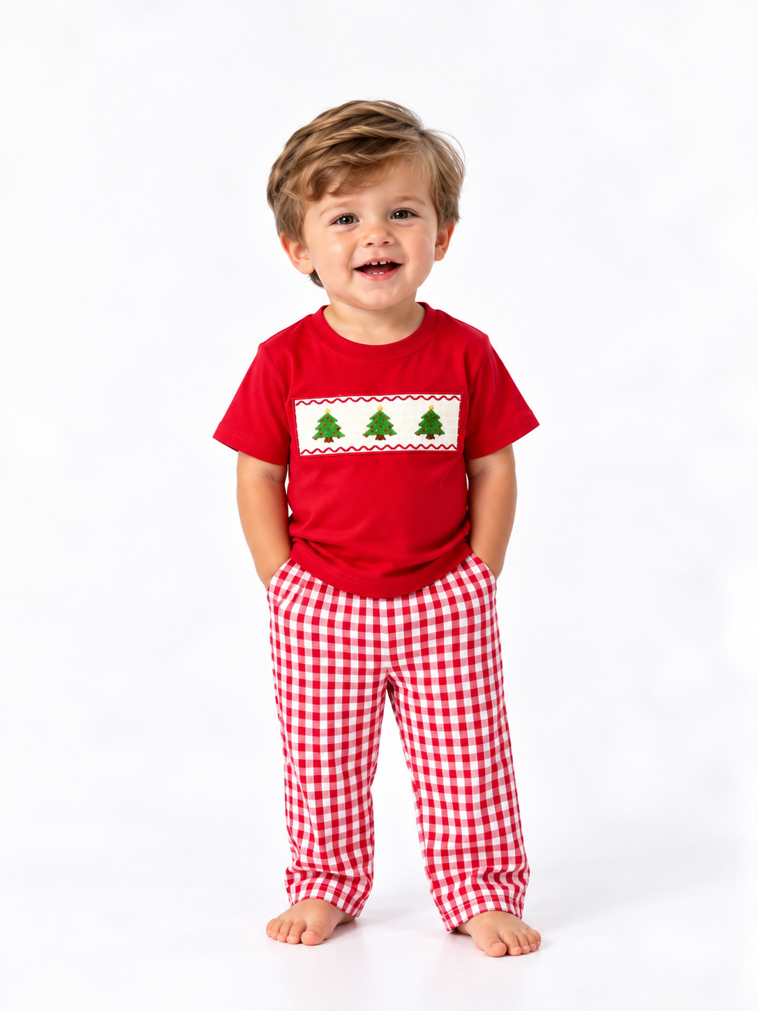 Boys Plaid Christmas Tree 2-Piece Set