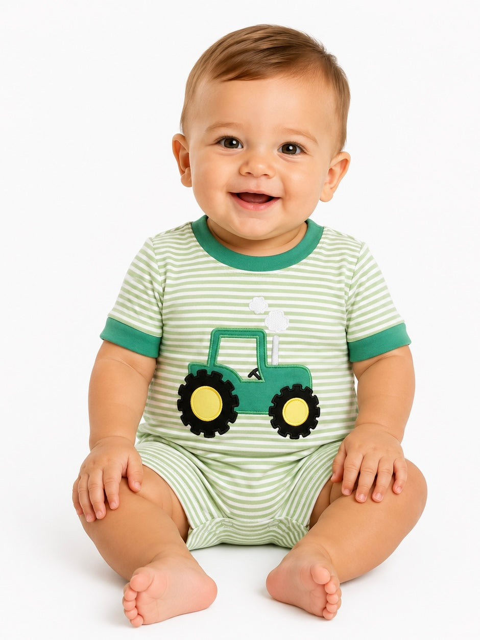 Striped Green Tractor Romper