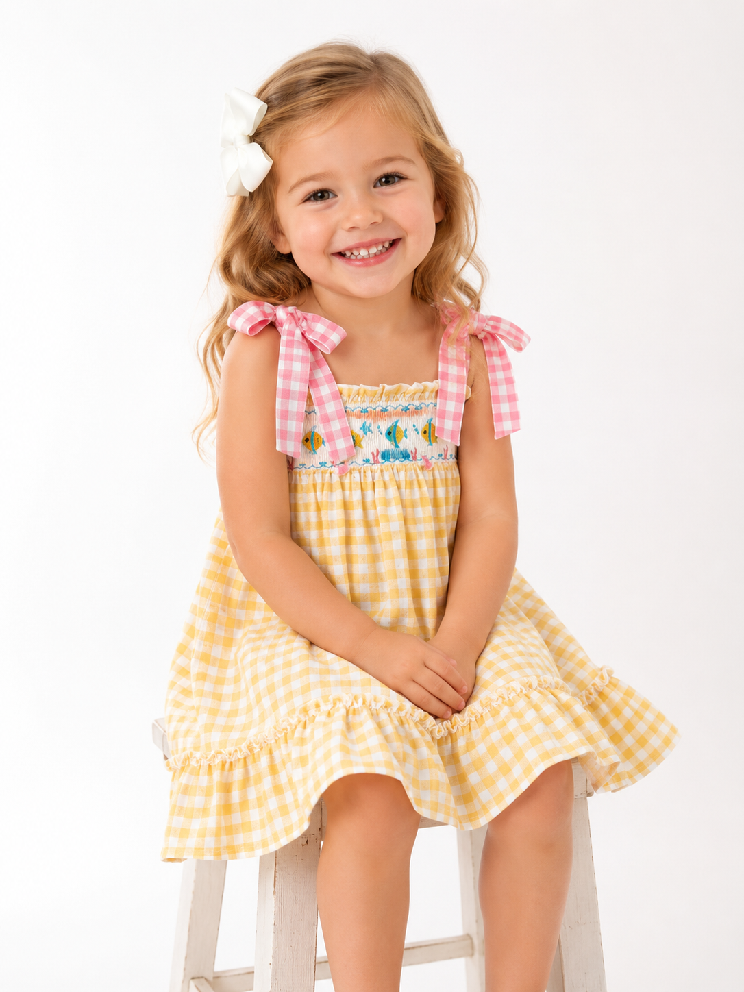 Yellow Gingham Fish Dress