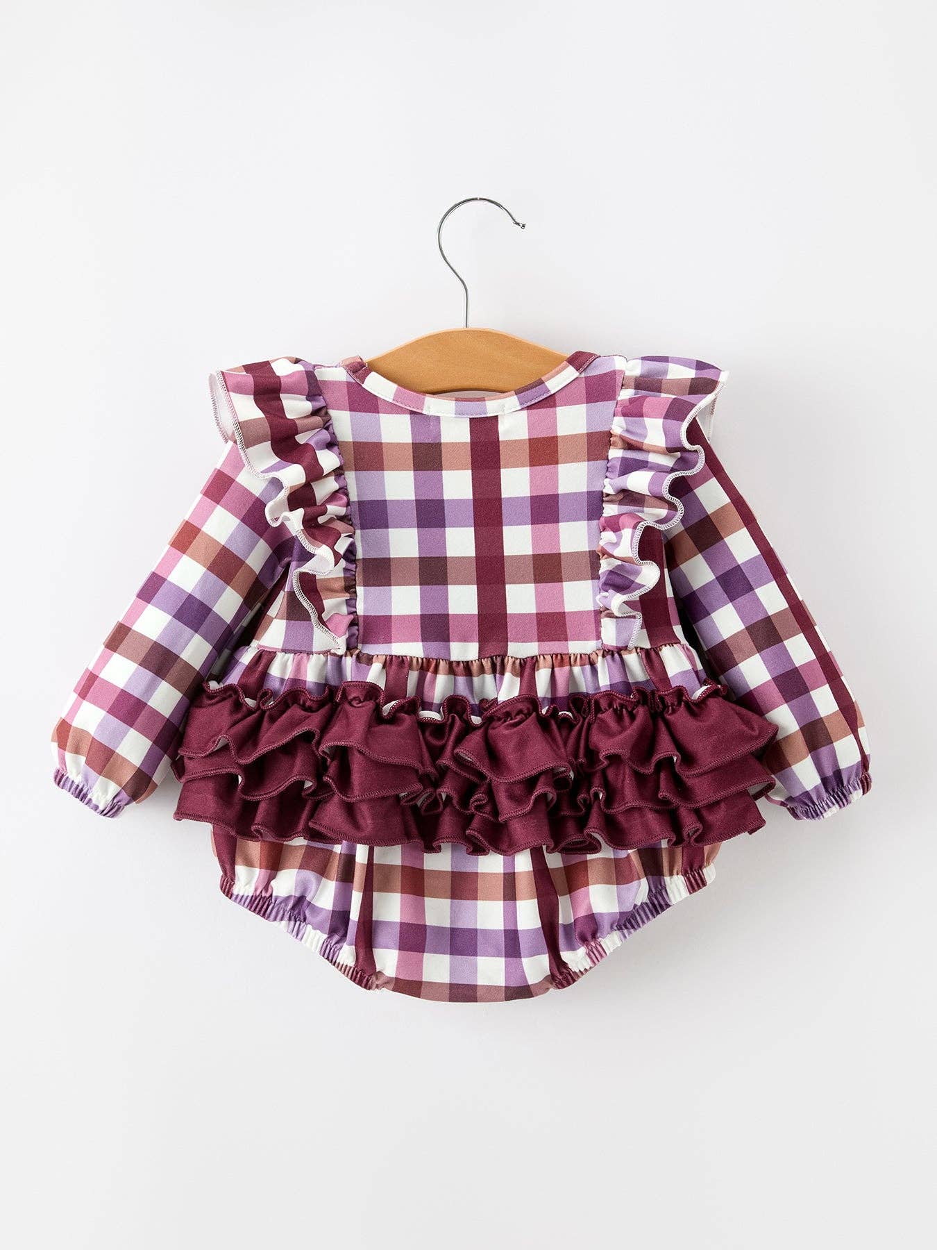 Purple Plaid Ruffle Romper