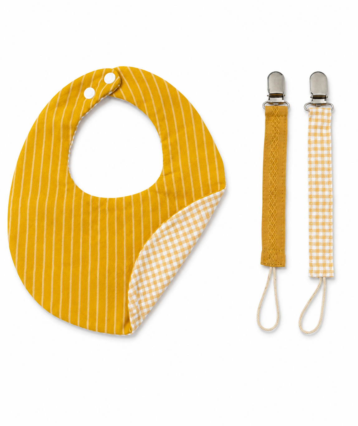 Reversible Bib & Pacifier Clip Sets (Mustard)