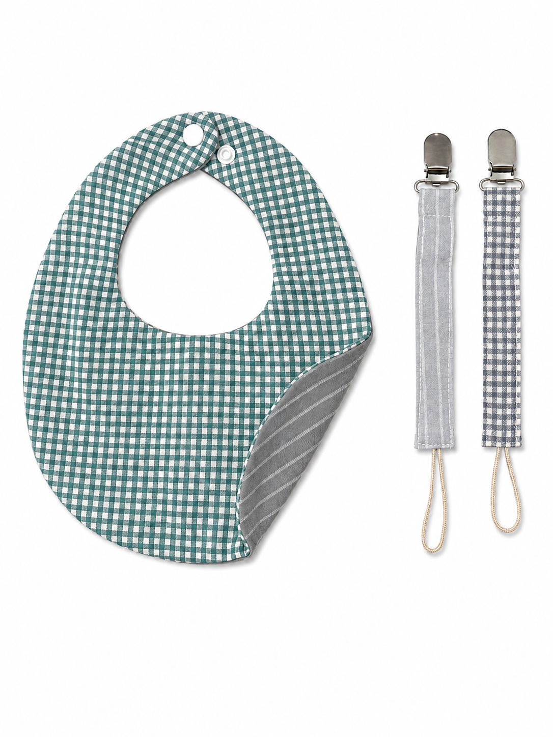 Reversible Bib & Pacifier Clip Sets (Blue)