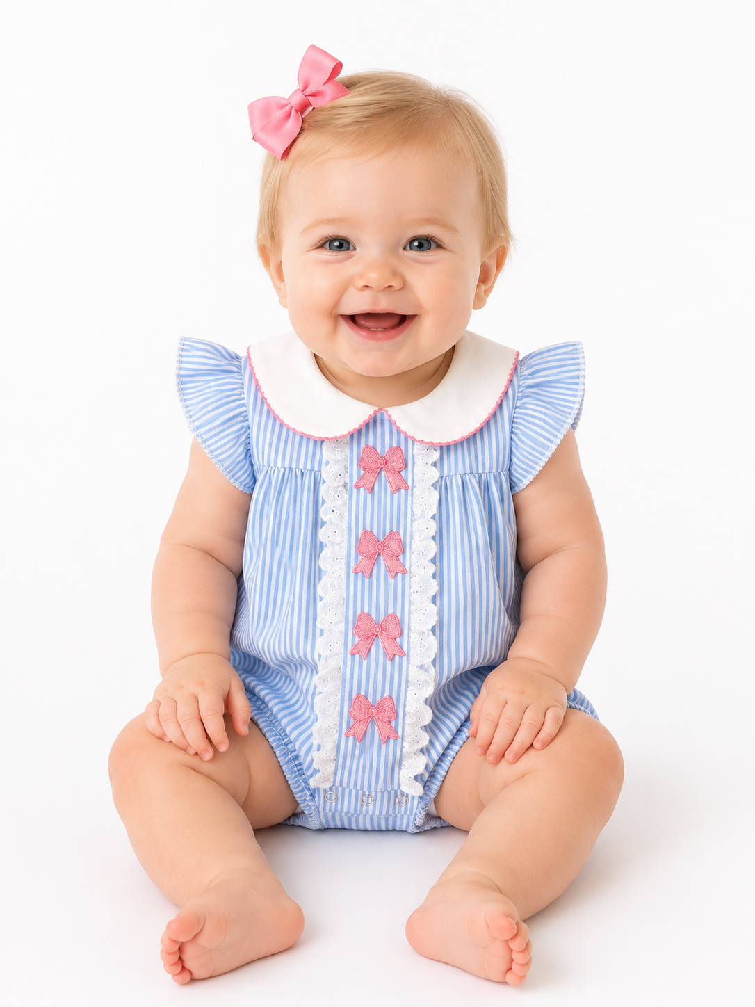 Bow Striped Romper (Blue)
