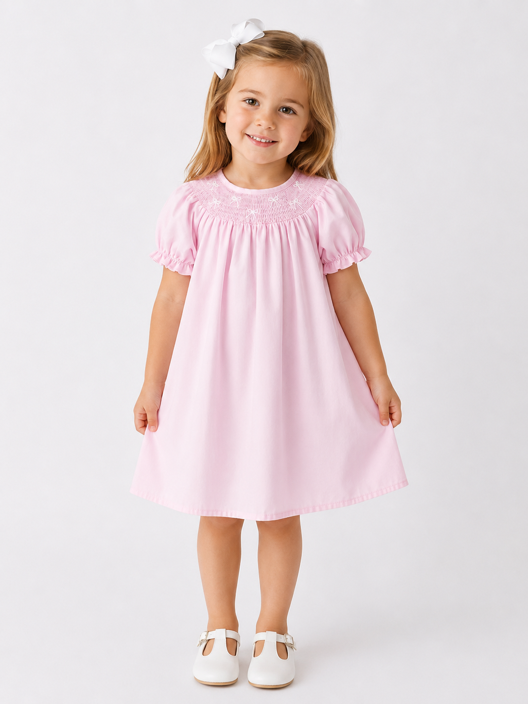 White & Pink Bow Dress