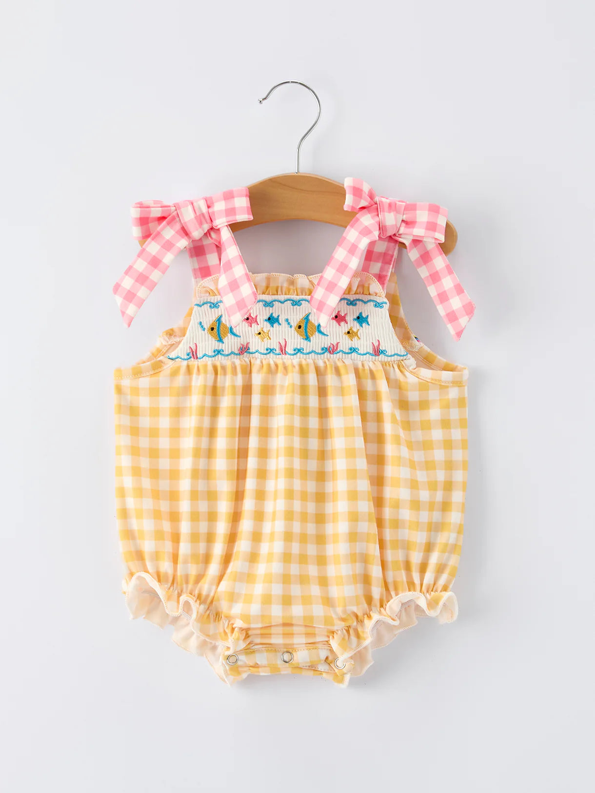 Yellow Gingham Fish Romper