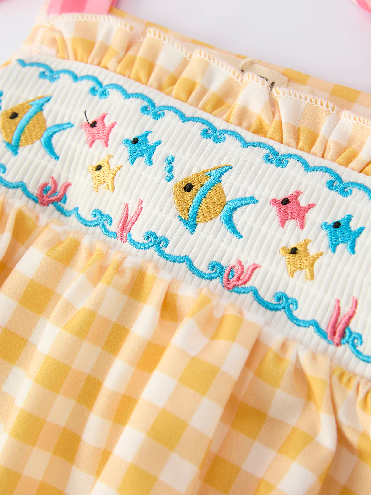 Yellow Gingham Fish Romper