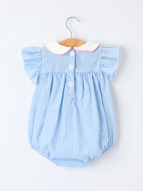 Bow Striped Romper (Blue)